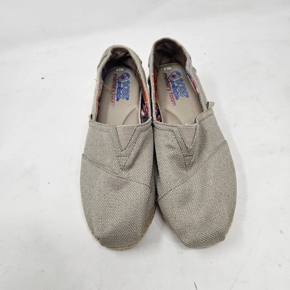 Skechers Bobs Espadrille Flats Taupe Metallic Memory Foam Slip Ons 34101 7.5